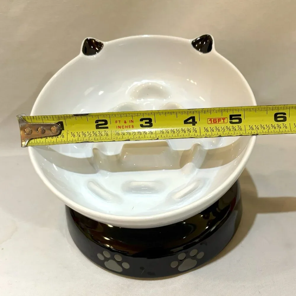 YHY Fine Porcelain Slow Feeder Elevated Tilting Cat Bowl Non-Slip Base